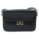 CELINE Shoulder Bag Leather Navy Gold Auth 185966A-13