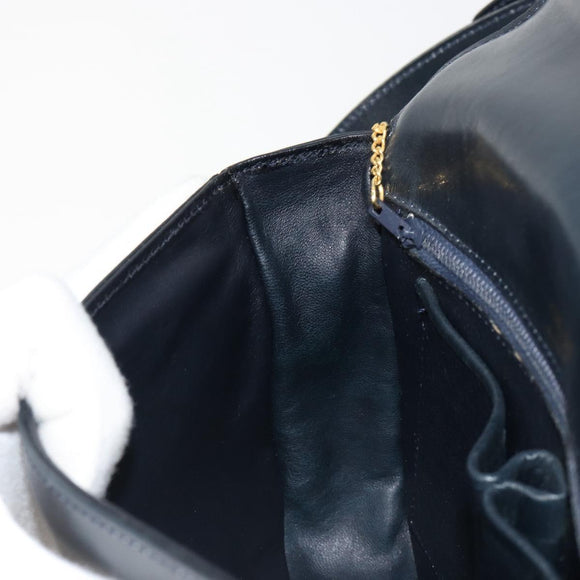 CELINE Shoulder Bag Leather Navy Gold Auth 185966A