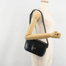 CELINE Shoulder Bag Leather Navy Gold Auth 185966A-23