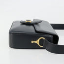 CELINE Shoulder Bag Leather Navy Gold Auth 185966A-3