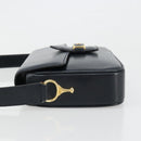 CELINE Shoulder Bag Leather Navy Gold Auth 185966A-4
