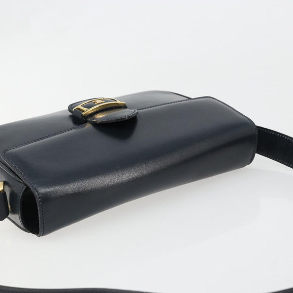 CELINE Shoulder Bag Leather Navy Gold Auth 185966A