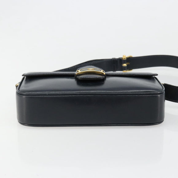 CELINE Shoulder Bag Leather Navy Gold Auth 185966A