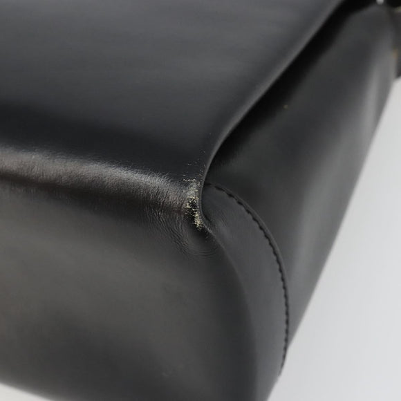 GUCCI Shoulder Bag Leather Black Gold Auth 185968