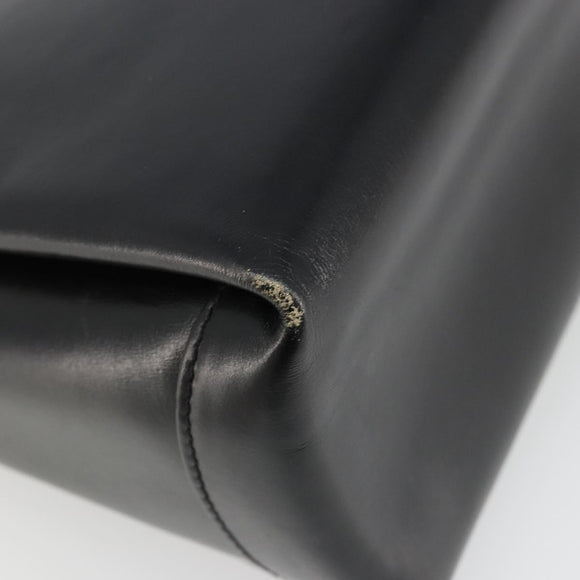 GUCCI Shoulder Bag Leather Black Gold Auth 185968