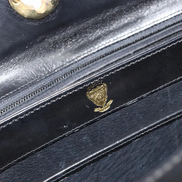 GUCCI Shoulder Bag Leather Black Gold Auth 185968