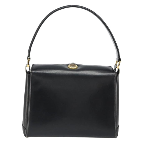 GUCCI Shoulder Bag Leather Black Gold Auth 185968