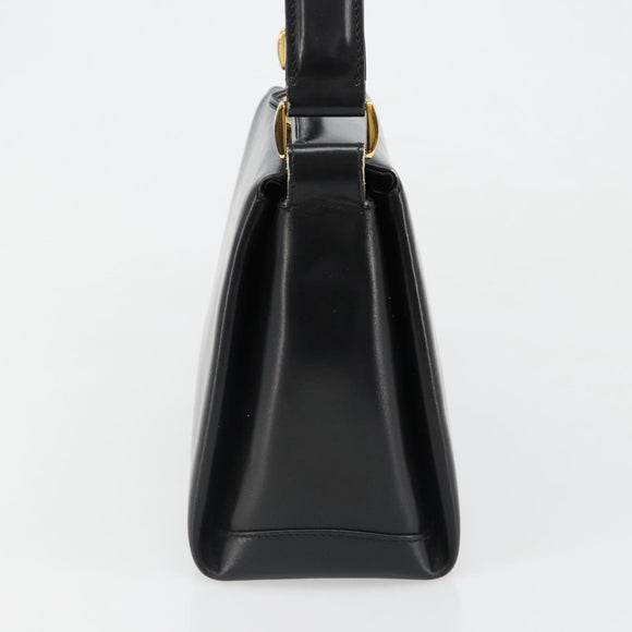 GUCCI Shoulder Bag Leather Black Gold Auth 185968