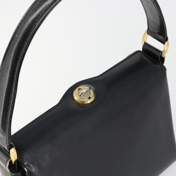 GUCCI Shoulder Bag Leather Black Gold Auth 185968