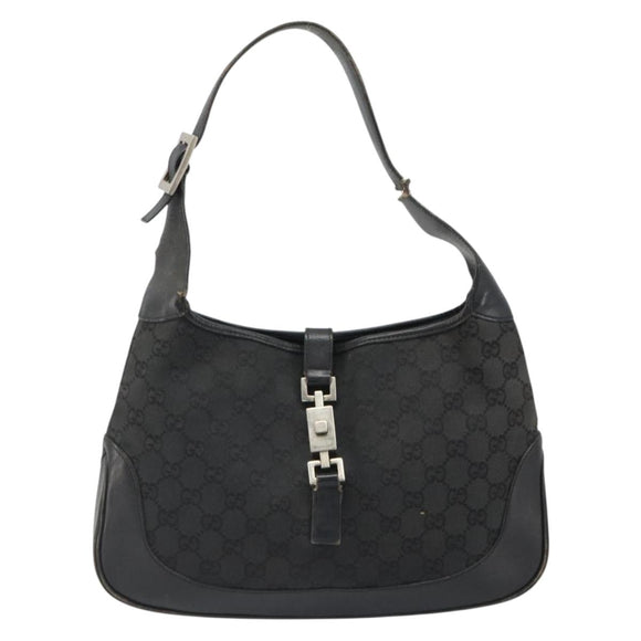 GUCCI GG Canvas Jackie Shoulder Bag Black Silver 001 3306 Auth 185970
