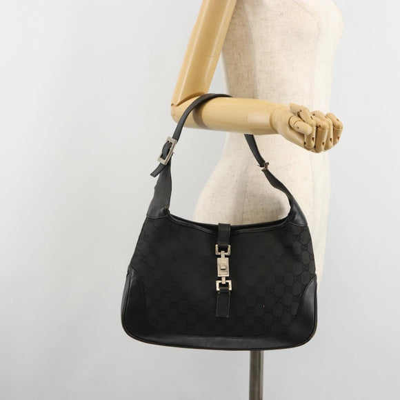 GUCCI GG Canvas Jackie Shoulder Bag Black Silver 001 3306 Auth 185970