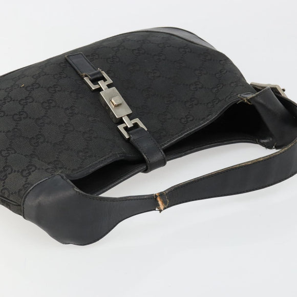 GUCCI GG Canvas Jackie Shoulder Bag Black Silver 001 3306 Auth 185970