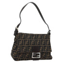 FENDI Zucca Canvas Mamma Baguette Shoulder Bag Black Brown Auth 185971SAM-1