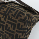 FENDI Zucca Canvas Mamma Baguette Shoulder Bag Black Brown Auth 185971SAM-15