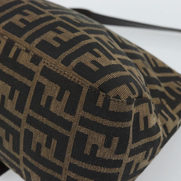 FENDI Zucca Canvas Mamma Baguette Shoulder Bag Black Brown Auth 185971SAM