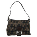 FENDI Zucca Canvas Mamma Baguette Shoulder Bag Black Brown Auth 185971SAM-13