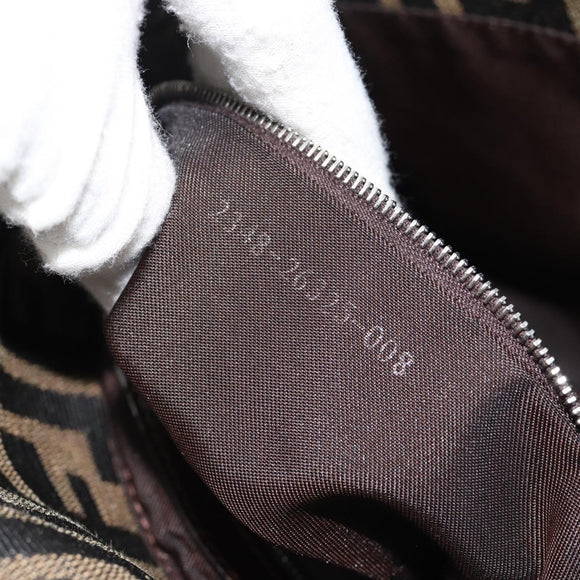 FENDI Zucca Canvas Mamma Baguette Shoulder Bag Black Brown Auth 185971SAM