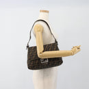 FENDI Zucca Canvas Mamma Baguette Shoulder Bag Black Brown Auth 185971SAM-24