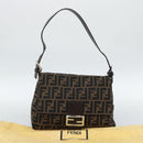 FENDI Zucca Canvas Mamma Baguette Shoulder Bag Black Brown Auth 185971SAM-12