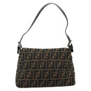 FENDI Zucca Canvas Mamma Baguette Shoulder Bag Black Brown Auth 185971SAM-2