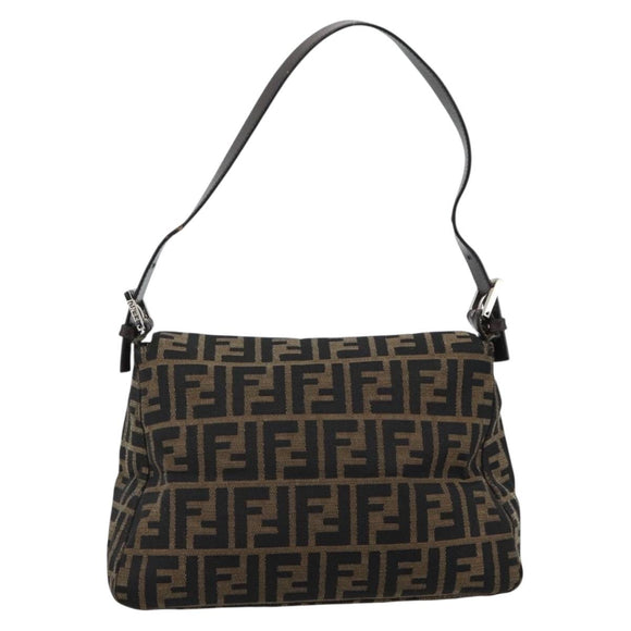 FENDI Zucca Canvas Mamma Baguette Shoulder Bag Black Brown Auth 185971SAM