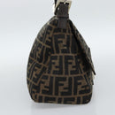 FENDI Zucca Canvas Mamma Baguette Shoulder Bag Black Brown Auth 185971SAM-3