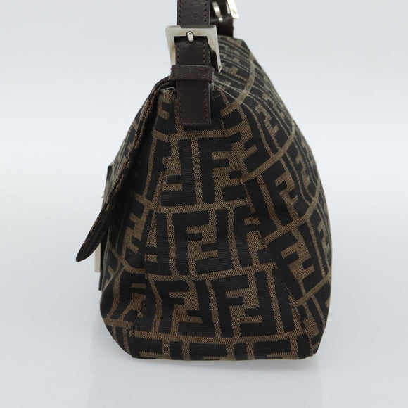 FENDI Zucca Canvas Mamma Baguette Shoulder Bag Black Brown Auth 185971SAM