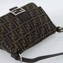 FENDI Zucca Canvas Mamma Baguette Shoulder Bag Black Brown Auth 185971SAM-6