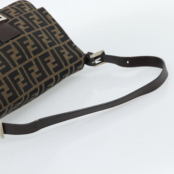 FENDI Zucca Canvas Mamma Baguette Shoulder Bag Black Brown Auth 185971SAM