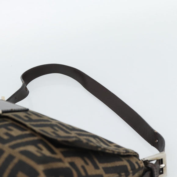 FENDI Zucca Canvas Mamma Baguette Shoulder Bag Black Brown Auth 185971SAM