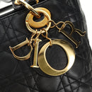 Christian Dior Lady Dior Canage Bag Lamb Skin 2way Black Gold Auth 185972SAM-11