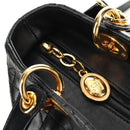 Christian Dior Lady Dior Canage Bag Lamb Skin 2way Black Gold Auth 185972SAM-17