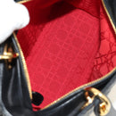 Christian Dior Lady Dior Canage Bag Lamb Skin 2way Black Gold Auth 185972SAM-18