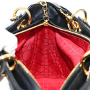 Christian Dior Lady Dior Canage Bag Lamb Skin 2way Black Gold Auth 185972SAM-20
