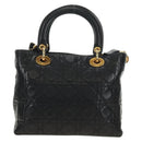 Christian Dior Lady Dior Canage Bag Lamb Skin 2way Black Gold Auth 185972SAM-2