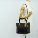Christian Dior Lady Dior Canage Bag Lamb Skin 2way Black Gold Auth 185972SAM-25