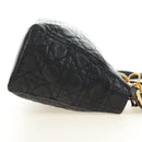 Christian Dior Lady Dior Canage Bag Lamb Skin 2way Black Gold Auth 185972SAM-4