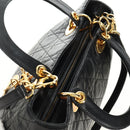 Christian Dior Lady Dior Canage Bag Lamb Skin 2way Black Gold Auth 185972SAM-6