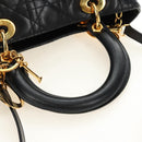 Christian Dior Lady Dior Canage Bag Lamb Skin 2way Black Gold Auth 185972SAM-7
