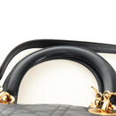 Christian Dior Lady Dior Canage Bag Lamb Skin 2way Black Gold Auth 185972SAM-8