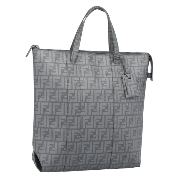 FENDI Zucca Canvas Mamma Baguette Hand Bag PVC Gray Silver Auth 185974