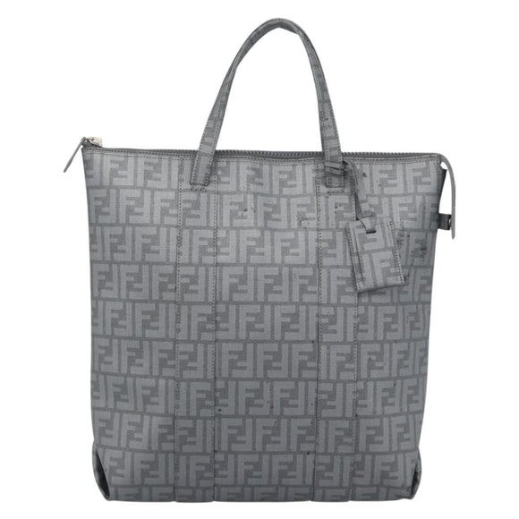 FENDI Zucca Canvas Mamma Baguette Hand Bag PVC Gray Silver Auth 185974