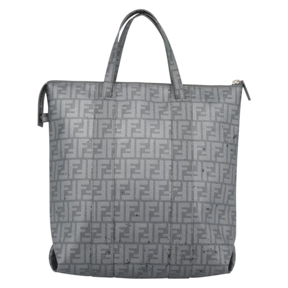 FENDI Zucca Canvas Mamma Baguette Hand Bag PVC Gray Silver Auth 185974
