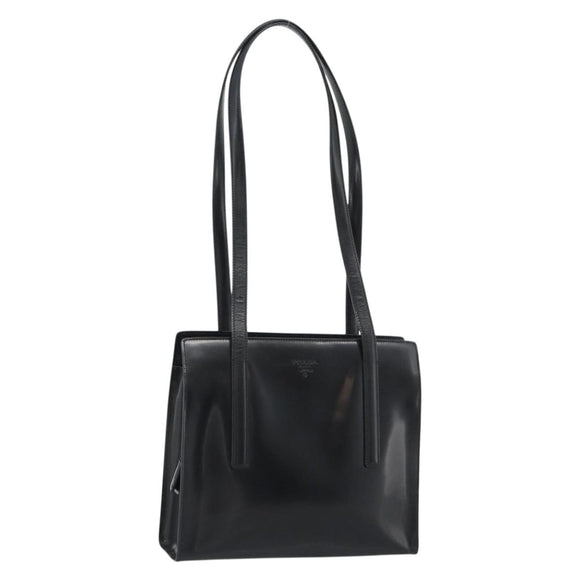PRADA Tote Bag Leather Black Silver Auth 185975