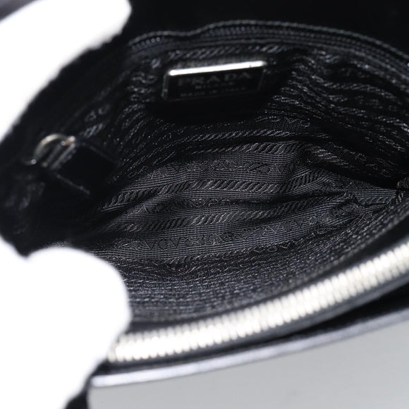 PRADA Tote Bag Leather Black Silver Auth 185975