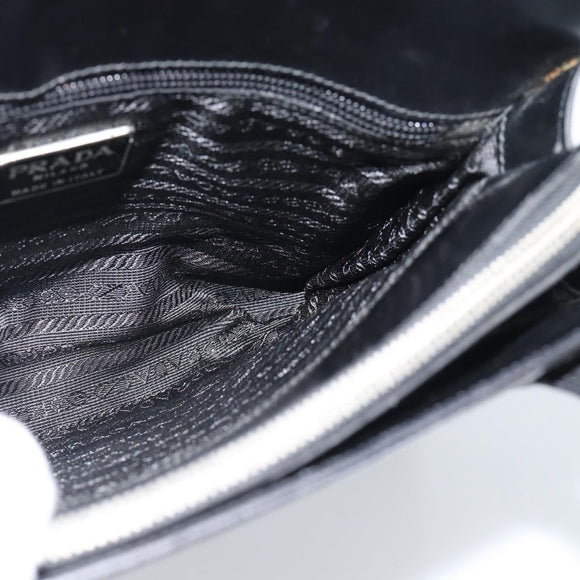 PRADA Tote Bag Leather Black Silver Auth 185975