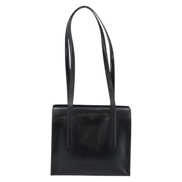 PRADA Tote Bag Leather Black Silver Auth 185975