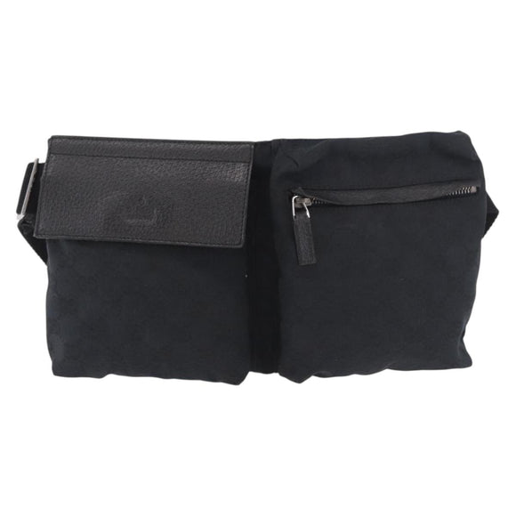 GUCCI GG Canvas Waist Bag Black Silver 28566 Auth 185976