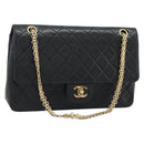 CHANEL Matelasse 25 Chain Shoulder Bag Lamb Skin Black Gold CC Auth 185980SAM-1