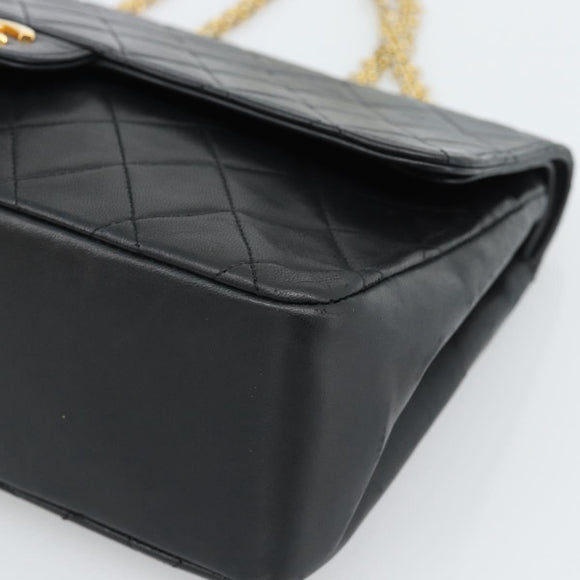 CHANEL Matelasse 25 Chain Shoulder Bag Lamb Skin Black Gold CC Auth 185980SAM
